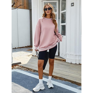 Famulily Women's Oversized Fall Winter Sweatshirts Long Sleeve Pullover Tops Casual Crewneck Striped Top