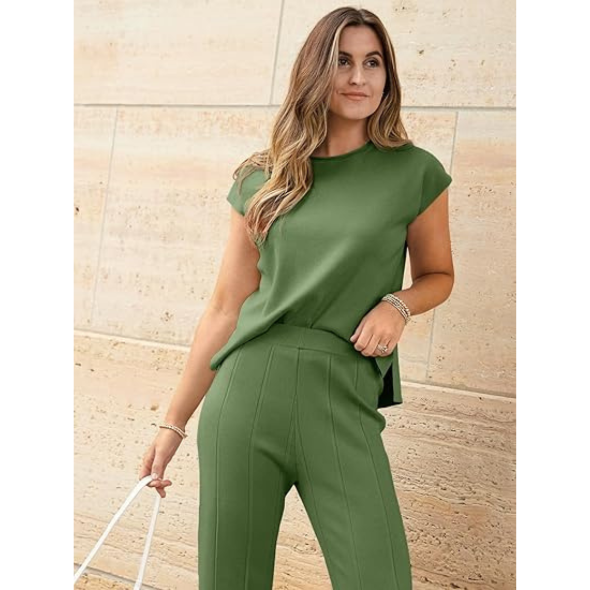Veriliss Two Piece Outfits for Women Co Ord Sets Knited Sweater Set Tracksuit Pullover Tops Elastic Waisted Pants Lounge Wear