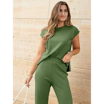 Veriliss Two Piece Outfits for Women Co Ord Sets Knited Sweater Set Tracksuit Pullover Tops Elastic Waisted Pants Lounge Wear