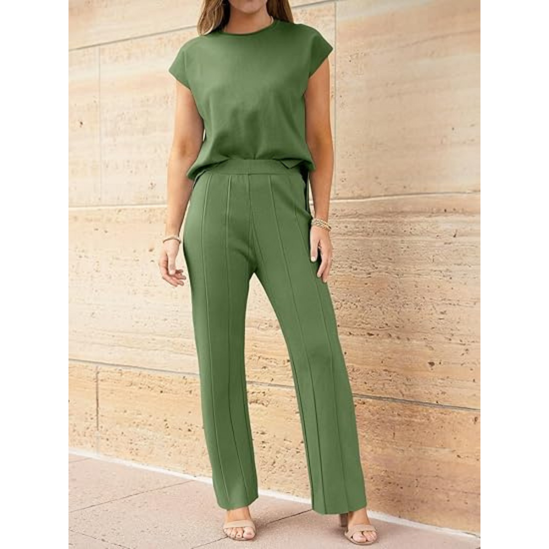 Veriliss Two Piece Outfits for Women Co Ord Sets Knited Sweater Set Tracksuit Pullover Tops Elastic Waisted Pants Lounge Wear